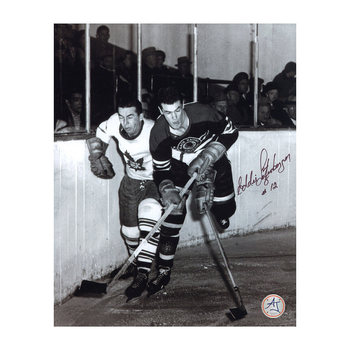Ed Litzenberger Signed Chicago Blackhawks Black & White Action 8x10 Photo product image 1, provided for visual reference and