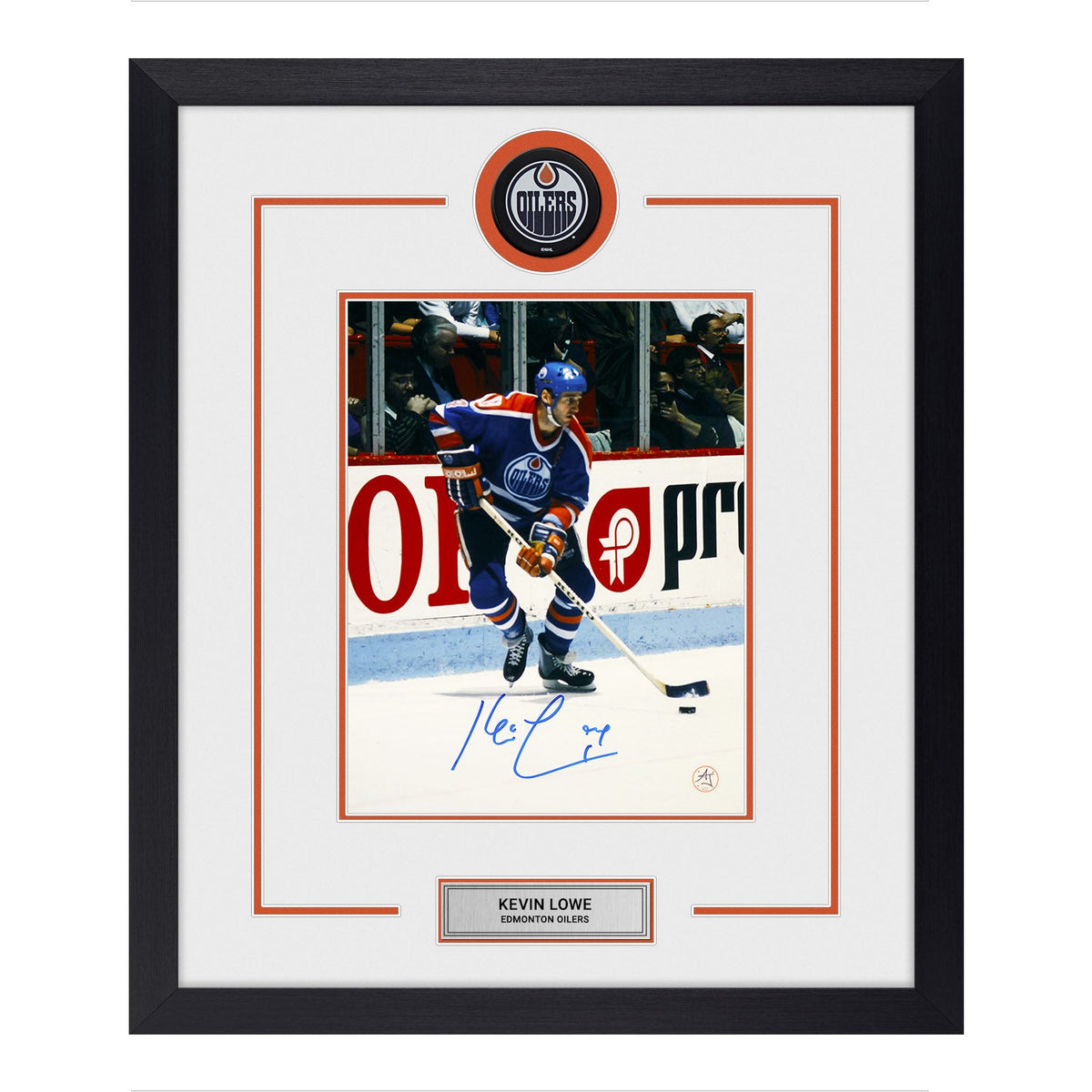 Kevin Lowe Signed Edmonton Oilers Puck Logo 23x27 Frame product image 1, provided for visual reference and product detail