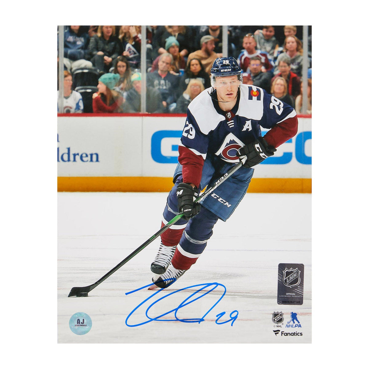 Nathan Mackinnon Signed Colorado Avalanche Puck Rush 8x10 Photo product image 1, provided for visual reference and product