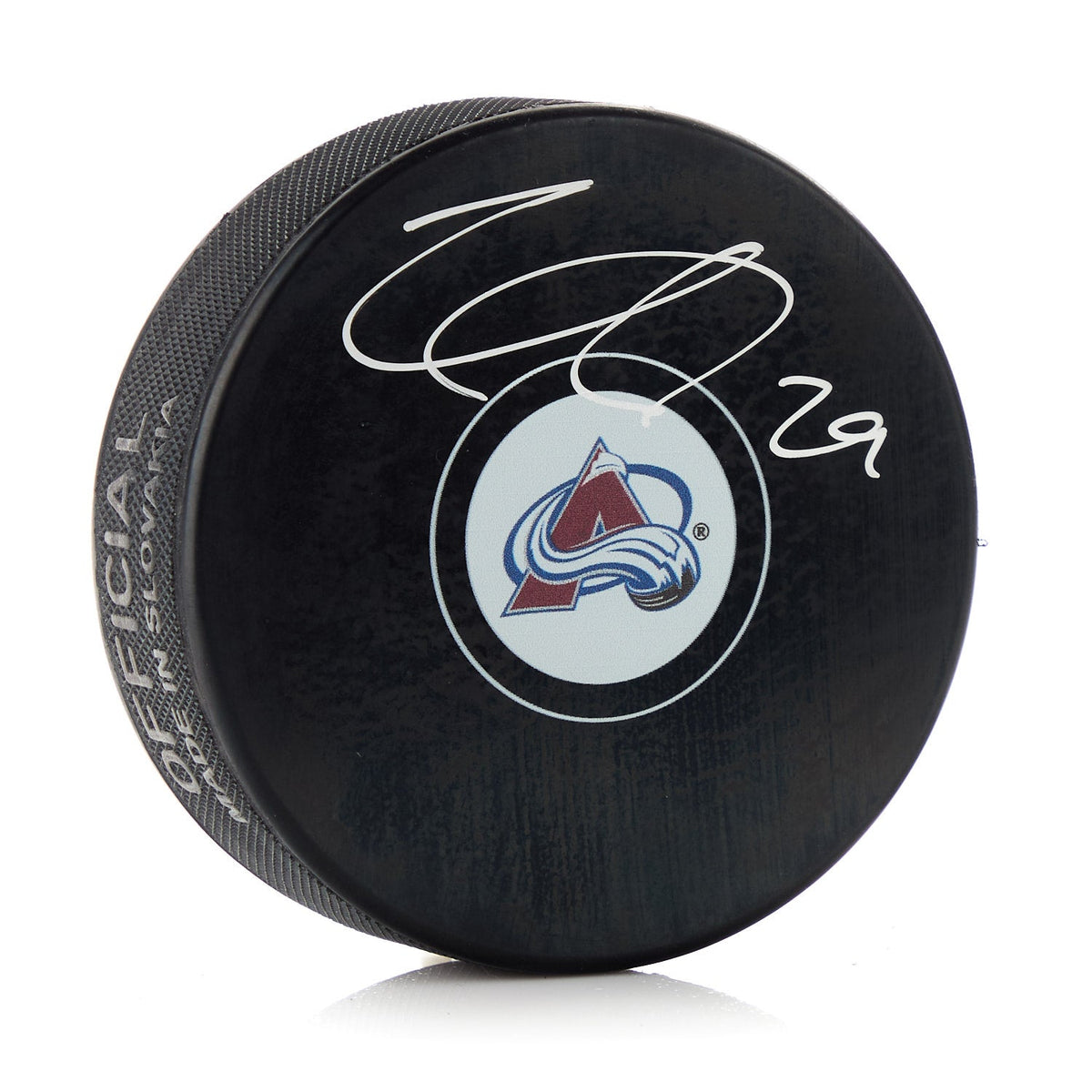 Nathan Mackinnon Autographed Colorado Avalanche Hockey Puck product image 1, provided for visual reference and product