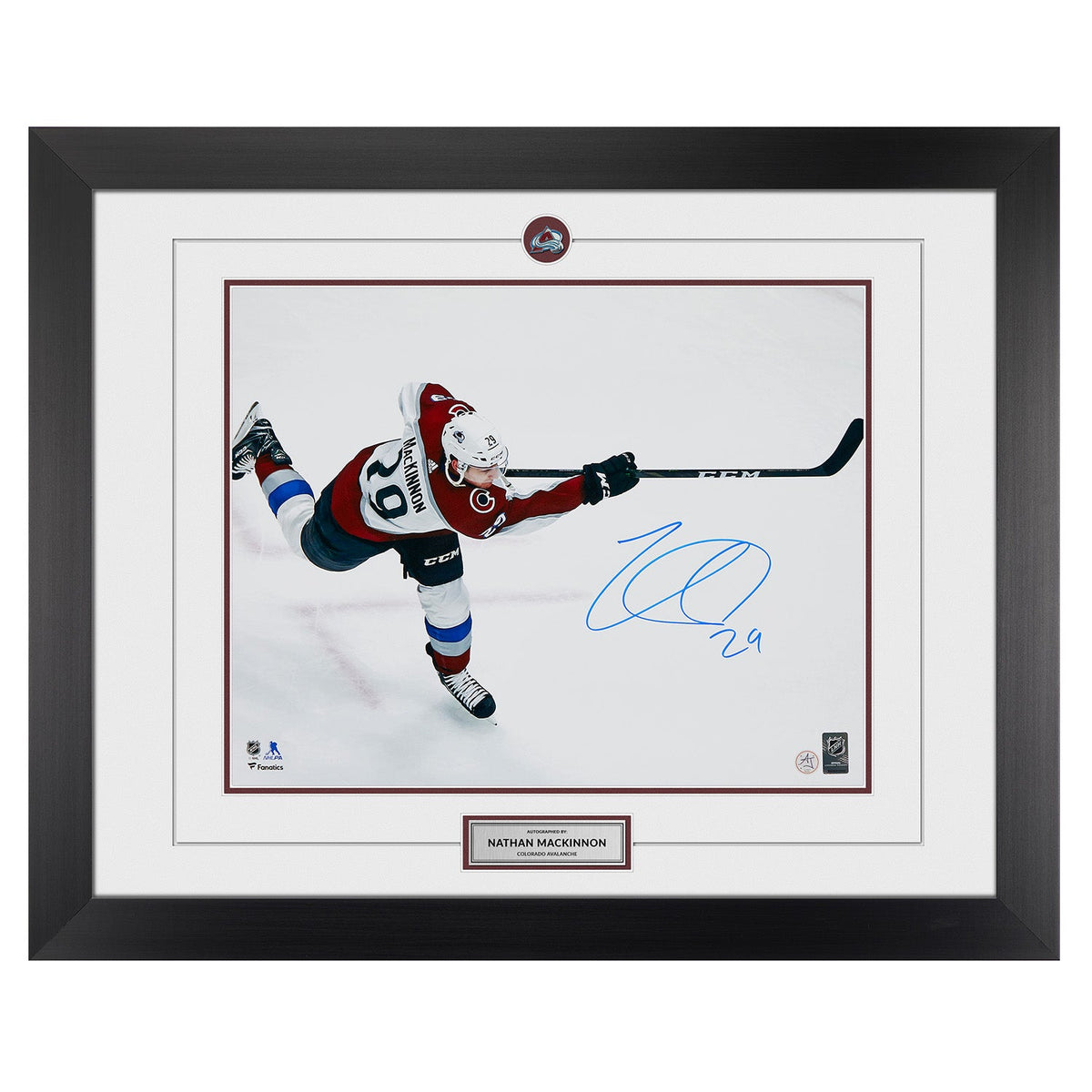 Nathan MacKinnon Colorado Avalanche Signed Slapshot 26x32 Frame product image 1, provided for visual reference and product