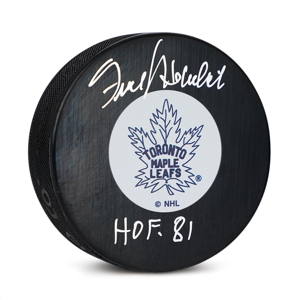 Frank Mahovlich Signed Toronto Maple Leafs Original Six Puck with HOF Note product image 1, provided for visual reference