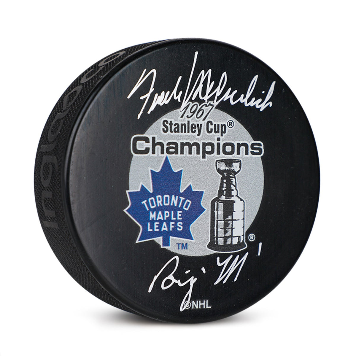 Frank Mahovlich Signed & Inscribed Toronto Maple Leafs 1967 Stanley Cup Puck product image 1, provided for visual reference