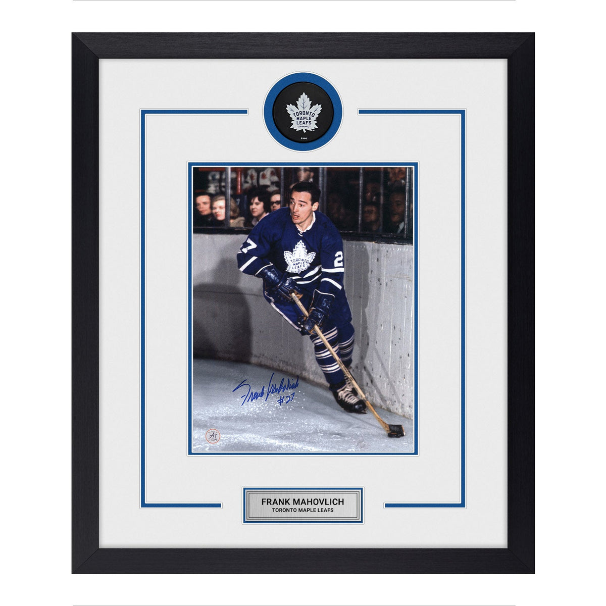 Frank Mahovlich Autographed Toronto Maple Leafs Puck Logo 23x27 Frame product image 1, provided for visual reference and
