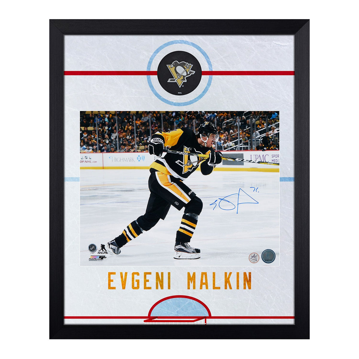 Evgeni Malkin Signed Pittsburgh Penguins Graphic Rink 19x23 Frame product image 1, provided for visual reference and product
