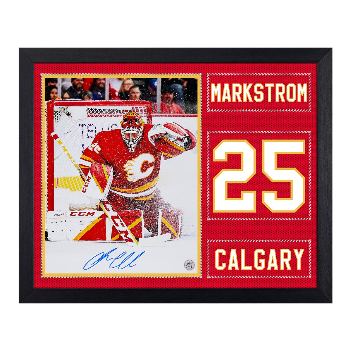 Jacob Markstrom Autographed Calgary Flames Uniform Graphic 19x23 Frame product image 1, provided for visual reference and