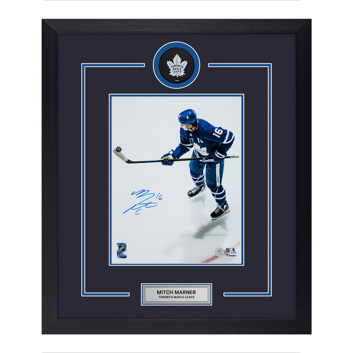 Mitch Marner Signed Toronto Maple Leafs Puck Logo 23x27 Frame product image 1, provided for visual reference and product