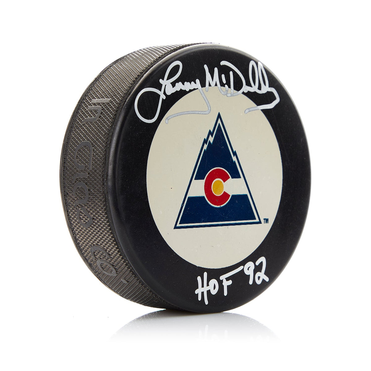 Lanny McDonald Signed Colorado Rockies Retro Logo Puck with HOF Note product image 1, provided for visual reference and