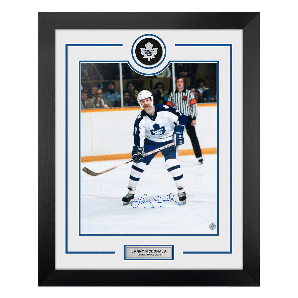 Lanny McDonald Signed Toronto Maple Leafs Puck Logo 26x32 Frame product image 1, provided for visual reference and product