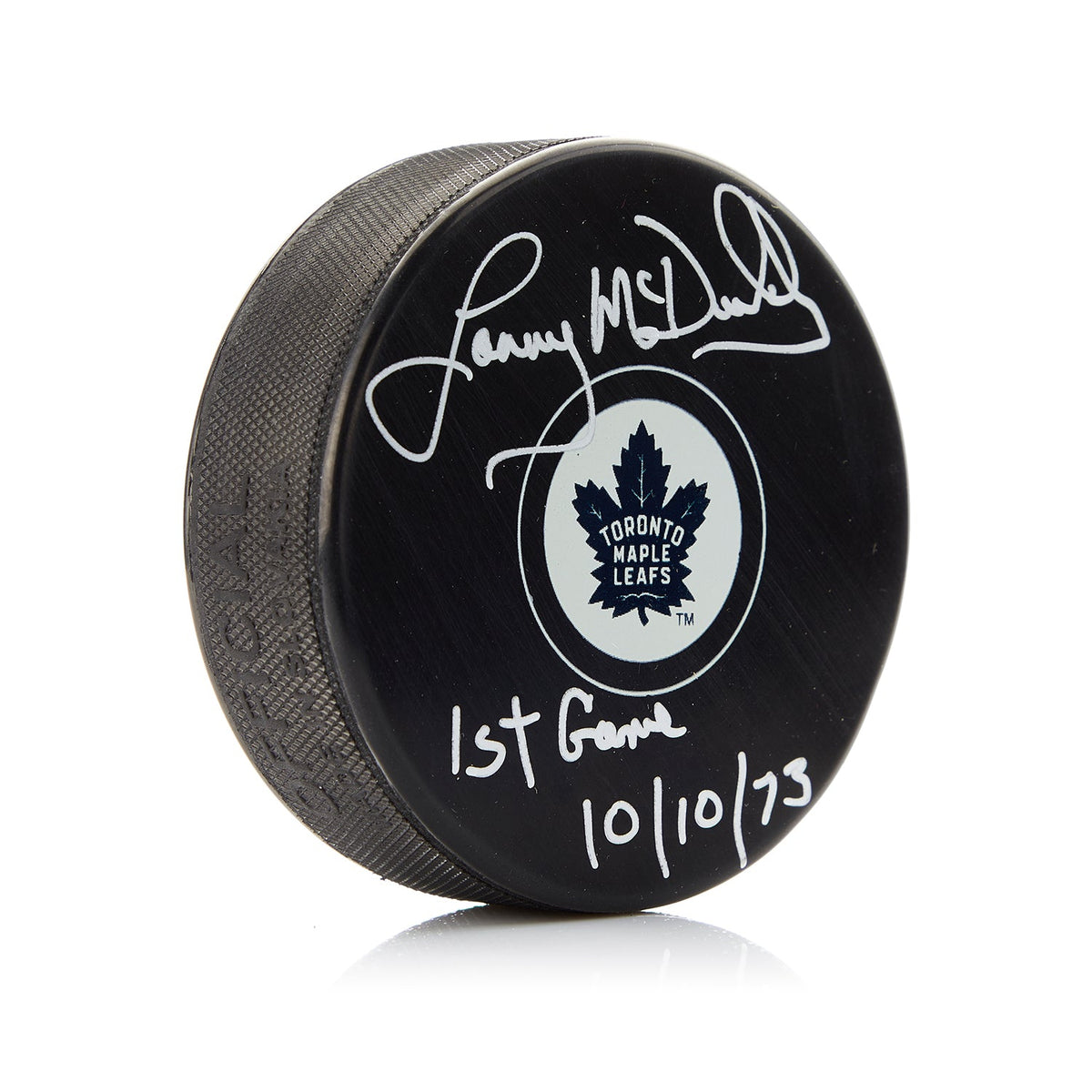 Lanny McDonald Signed Toronto Maple Leafs Puck with First Game Note product image 1, provided for visual reference and