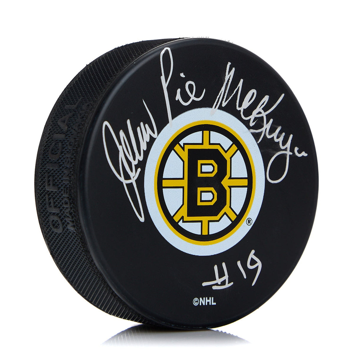 John Pie McKenzie Boston Bruins Autographed Hockey Puck product image 1, provided for visual reference and product detail
