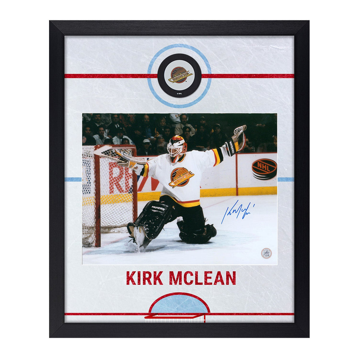 Kirk McLean Autographed Vancouver Canucks Graphic Rink 19x23 Frame product image 1, provided for visual reference and