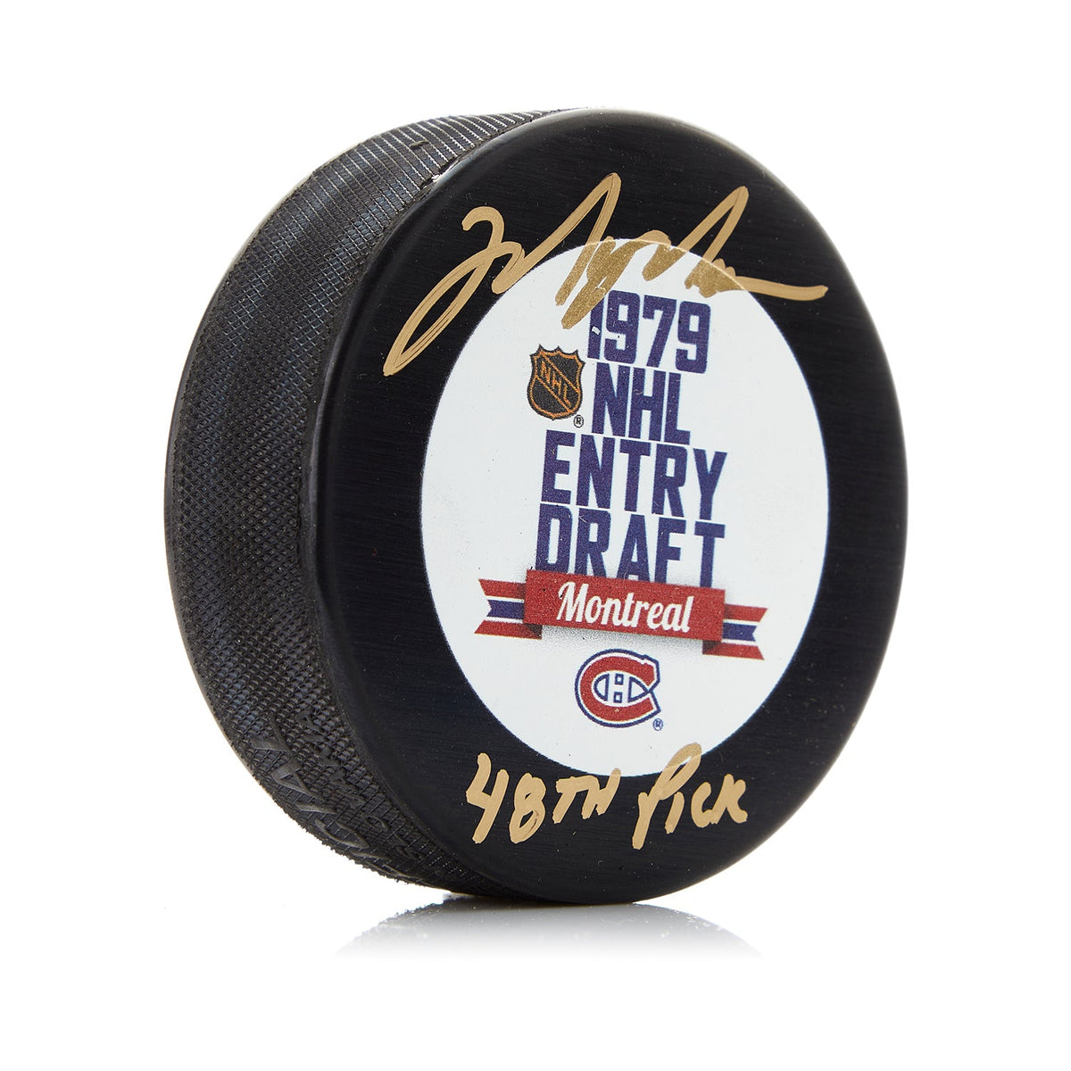 Mark Messier Signed 1979 NHL Entry Draft Puck with 48th Pick Note product image 1, provided for visual reference and product