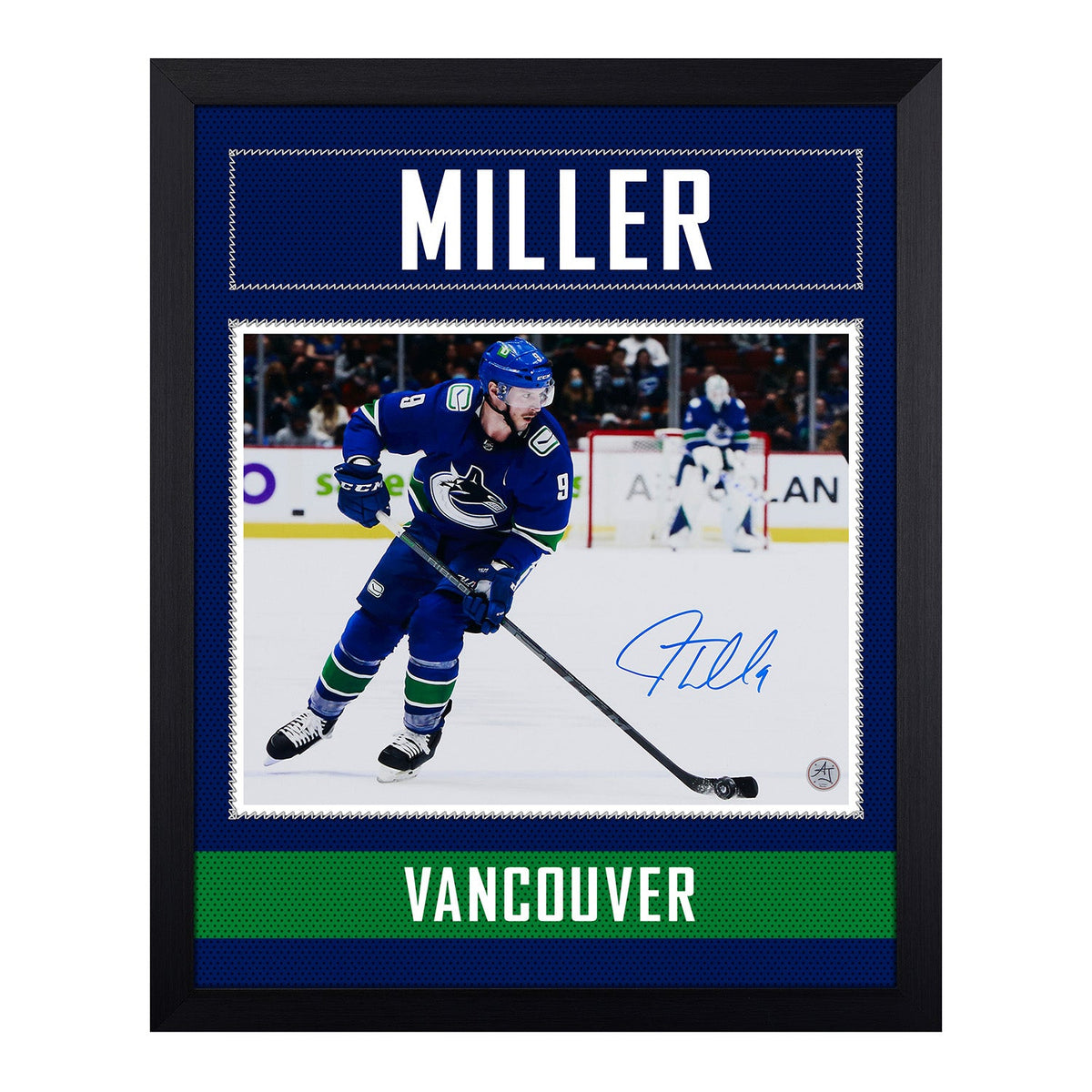 JT Miller Autographed Vancouver Canucks Uniform Graphic 19x23 Frame product image 1, provided for visual reference and