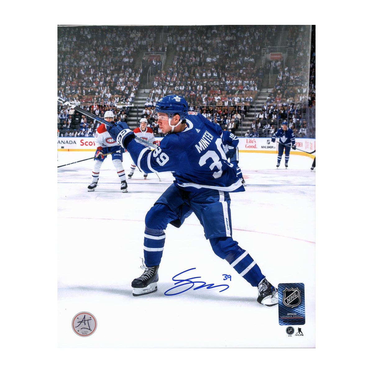 Fraser Minten Signed Toronto Maple Leafs 1st Game 8x10 Photo product image 1, provided for visual reference and product