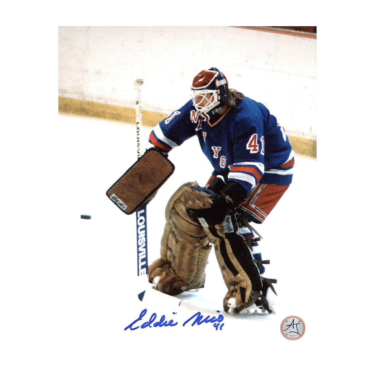 Eddie Mio New York Rangers Autographed Hockey Goalie 8x10 Photo product image 1, provided for visual reference and product