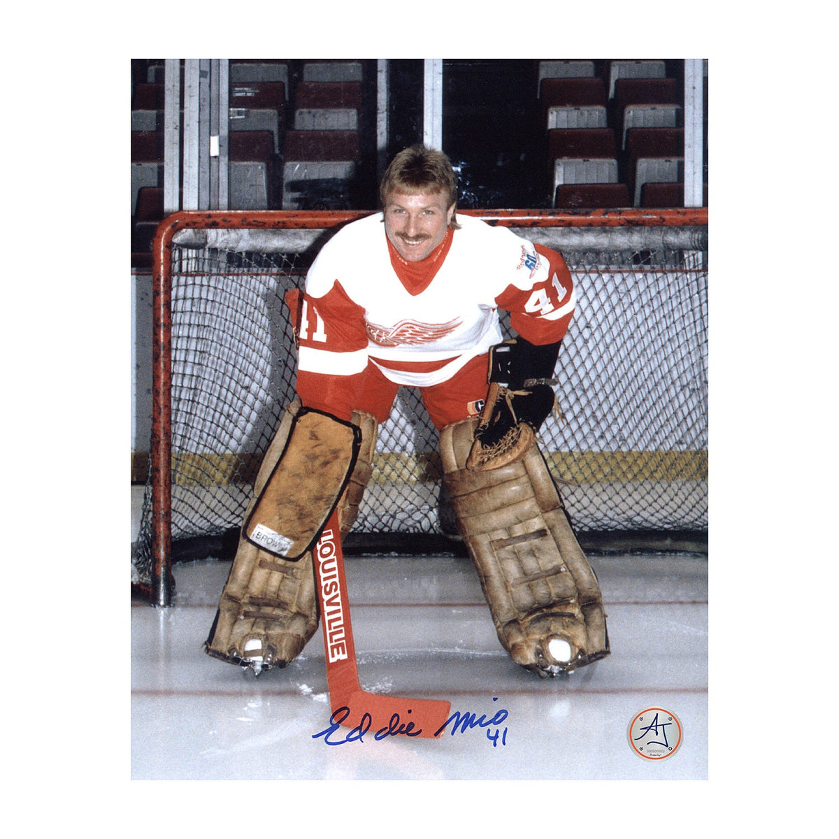 Eddie Mio Detroit Red Wings Autographed Goalie Pose 8x10 Photo product image 1, provided for visual reference and product