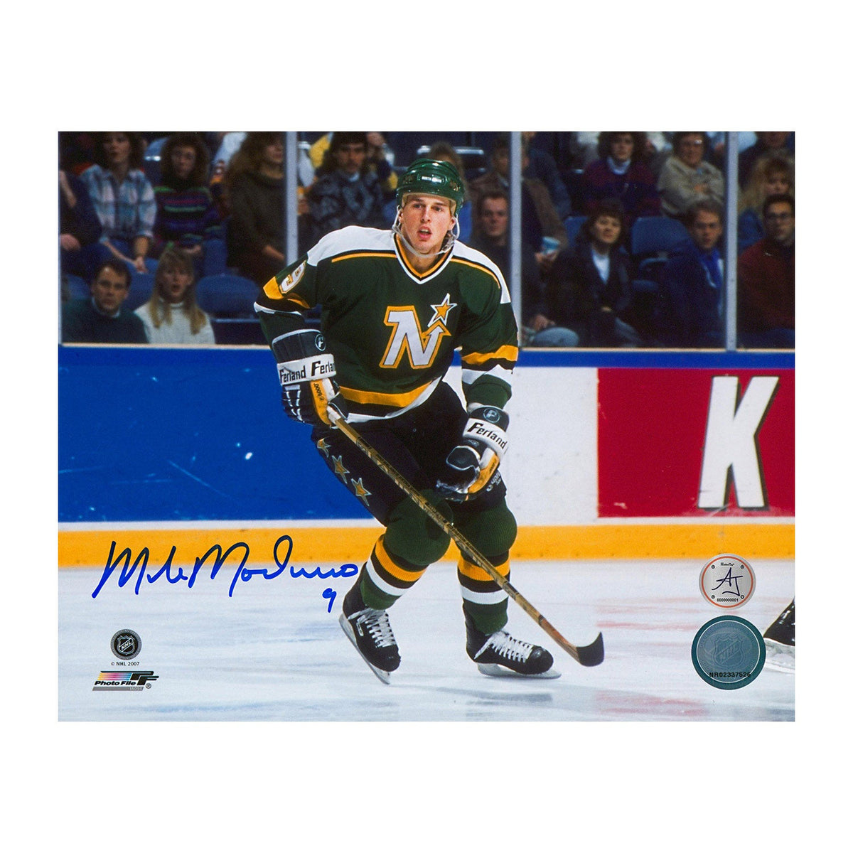 Mike Modano Autographed Minnesota North Stars Game Action 8x10 Photo product image 1, provided for visual reference and
