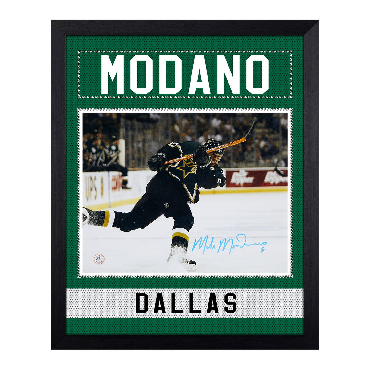 Mike Modano Signed Dallas Stars Uniform Graphic 19x23 Frame product image 1, provided for visual reference and product