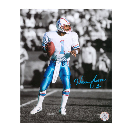 Warren Moon Signed Houston Oilers Colour Isolation NFL Football 8x10 Photo product image 1, provided for visual reference