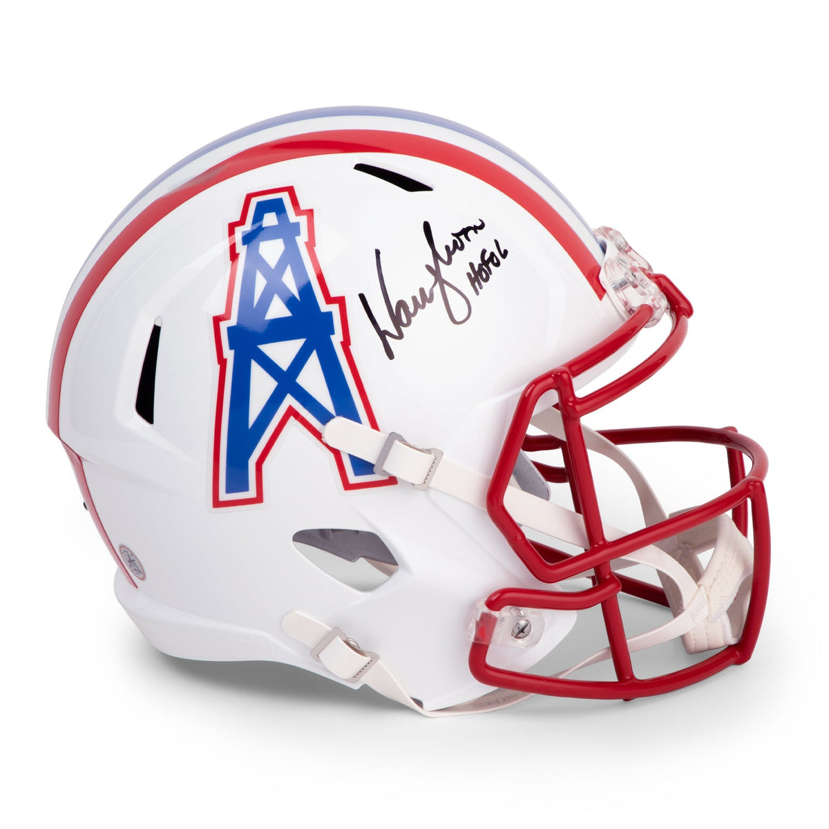 Warren Moon Signed Houston Oilers Full Size Replica Football Helmet with Note product image 1, provided for visual reference