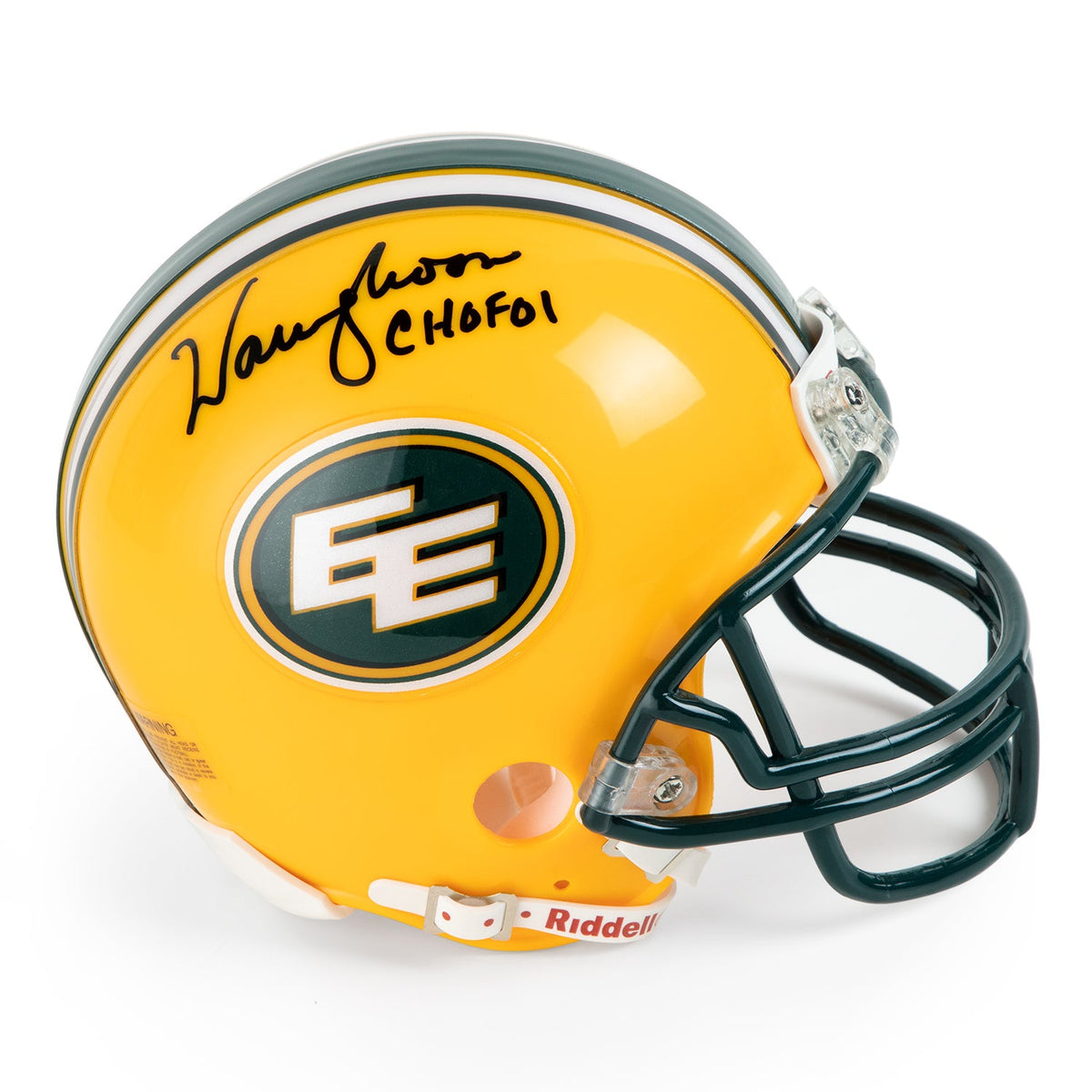 Warren Moon Signed Edmonton Eskimos Riddell Mini Football Helmet with Note product image 1, provided for visual reference