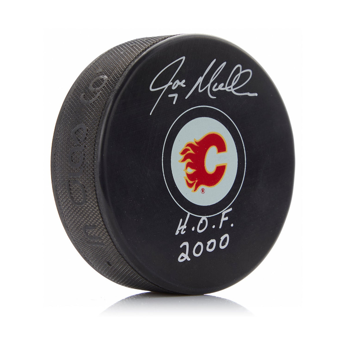Joe Mullen Signed Calgary Flames Hockey Puck with HOF Note product image 1, provided for visual reference and product detail
