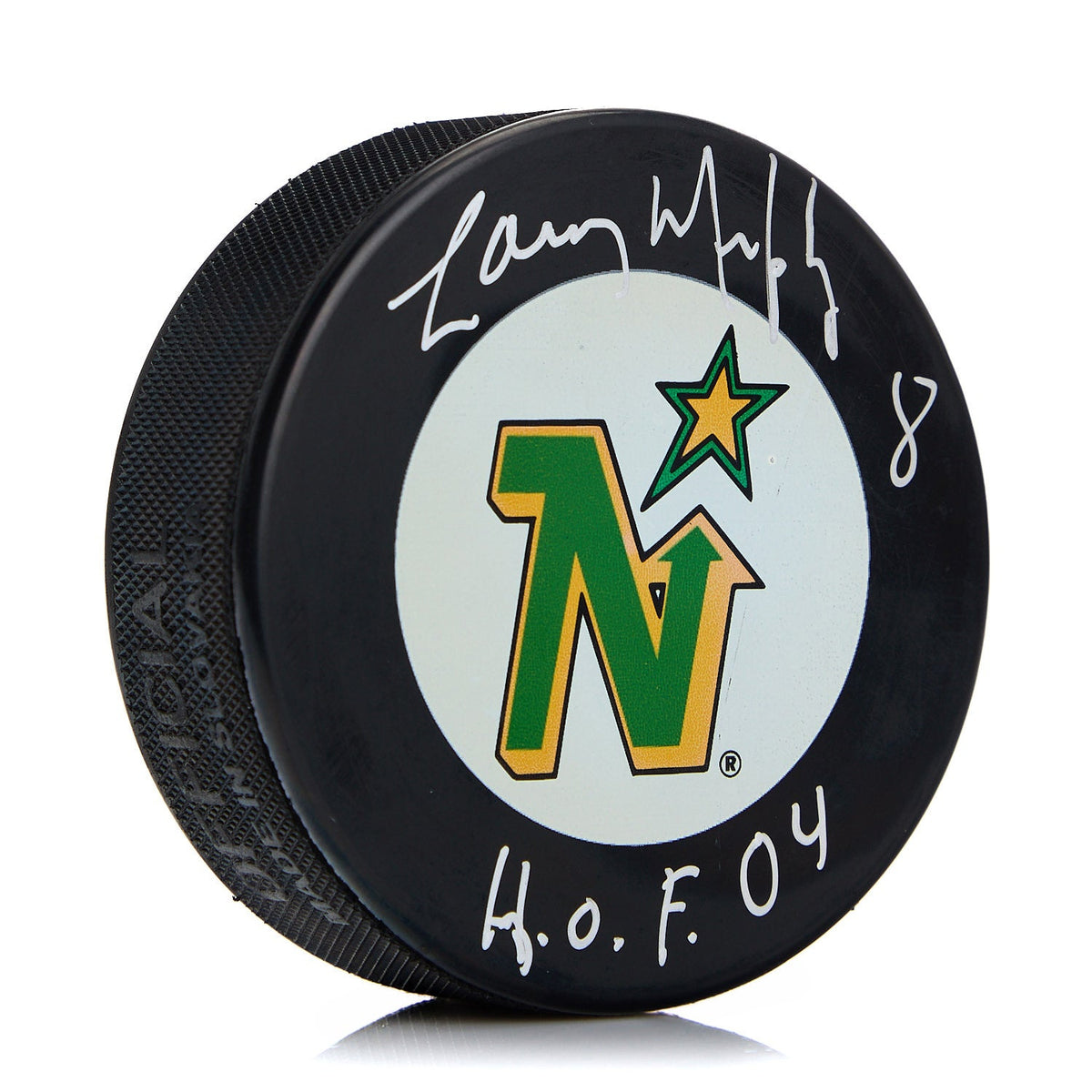 Larry Murphy Signed Minnesota North Stars Hockey Puck with HOF Note product image 1, provided for visual reference and