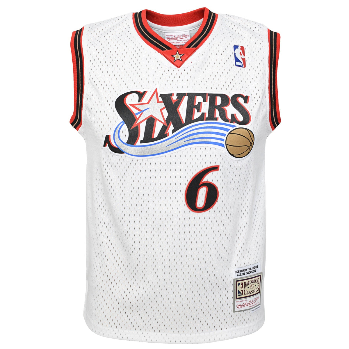 Philadelphia 76ers Allen Iverson Mitchell & Ness White 2002 Hardwood Classics Swingman Jersey product image 2, provided for