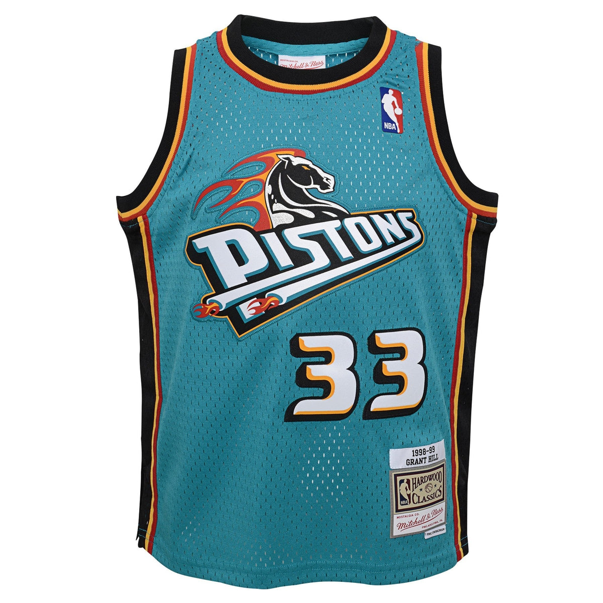 Detroit Pistons Grant Hill Mitchell & Ness Teal 1998-99 Hardwood Classics Swingman Jersey product image 2, provided for