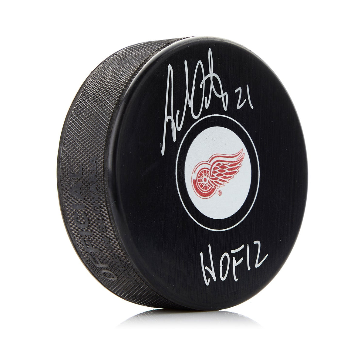 Adam Oates Signed Detroit Red Wings Hockey Puck with HOF Note product image 1, provided for visual reference and product