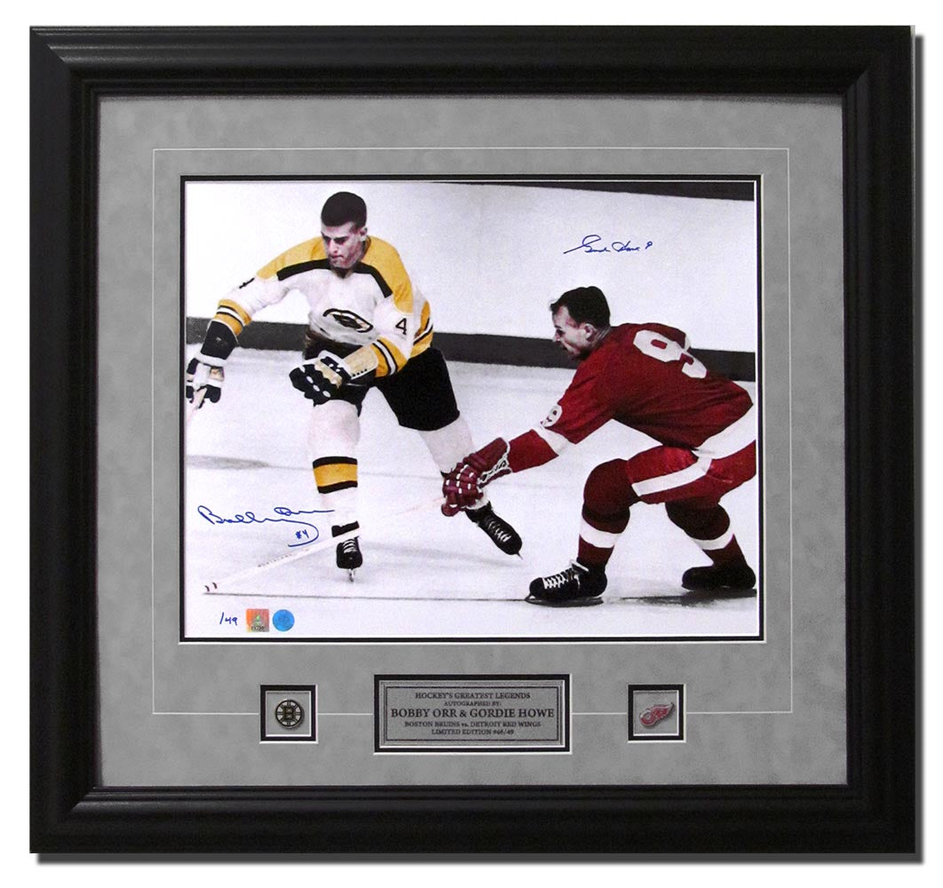 Bobby Orr & Gordie Howe Dual Signed Hockey Spotlight 26x32 Frame #/49 product image 1, provided for visual reference and
