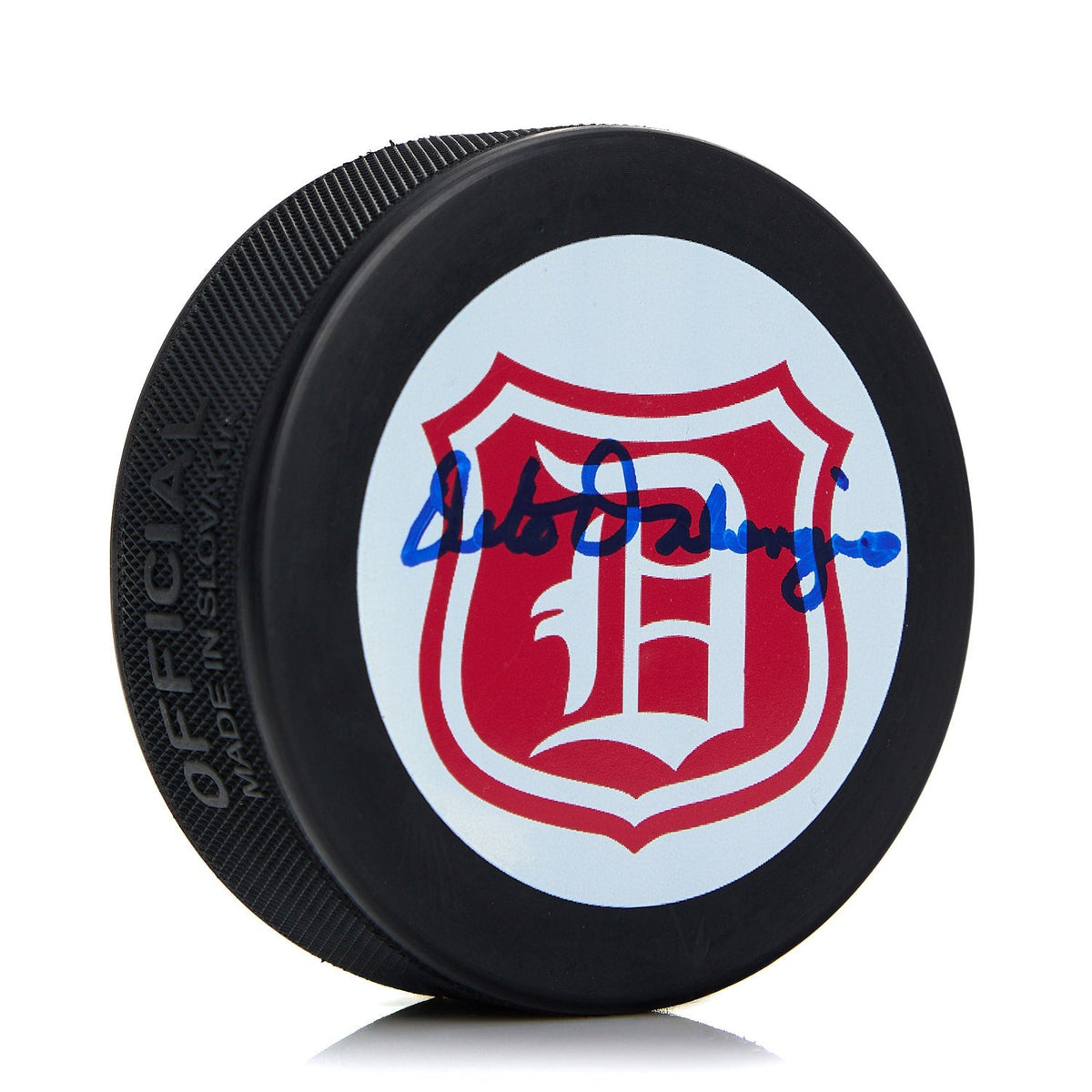 Pete Palangio Detroit Falcons (Red Wings) Autographed Hockey Puck product image 1, provided for visual reference and product