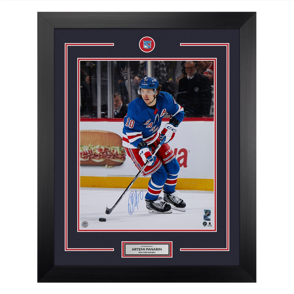 Artemi Panarin Autographed New York Rangers Playmaker 26x32 Frame product image 1, provided for visual reference and product