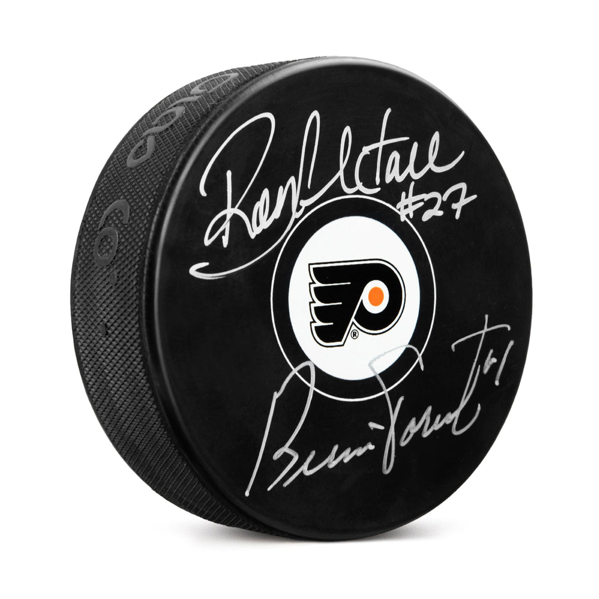 Bernie Parent & Ron Hextall Dual Signed Philadelphia Flyers Puck product image 1, provided for visual reference and product