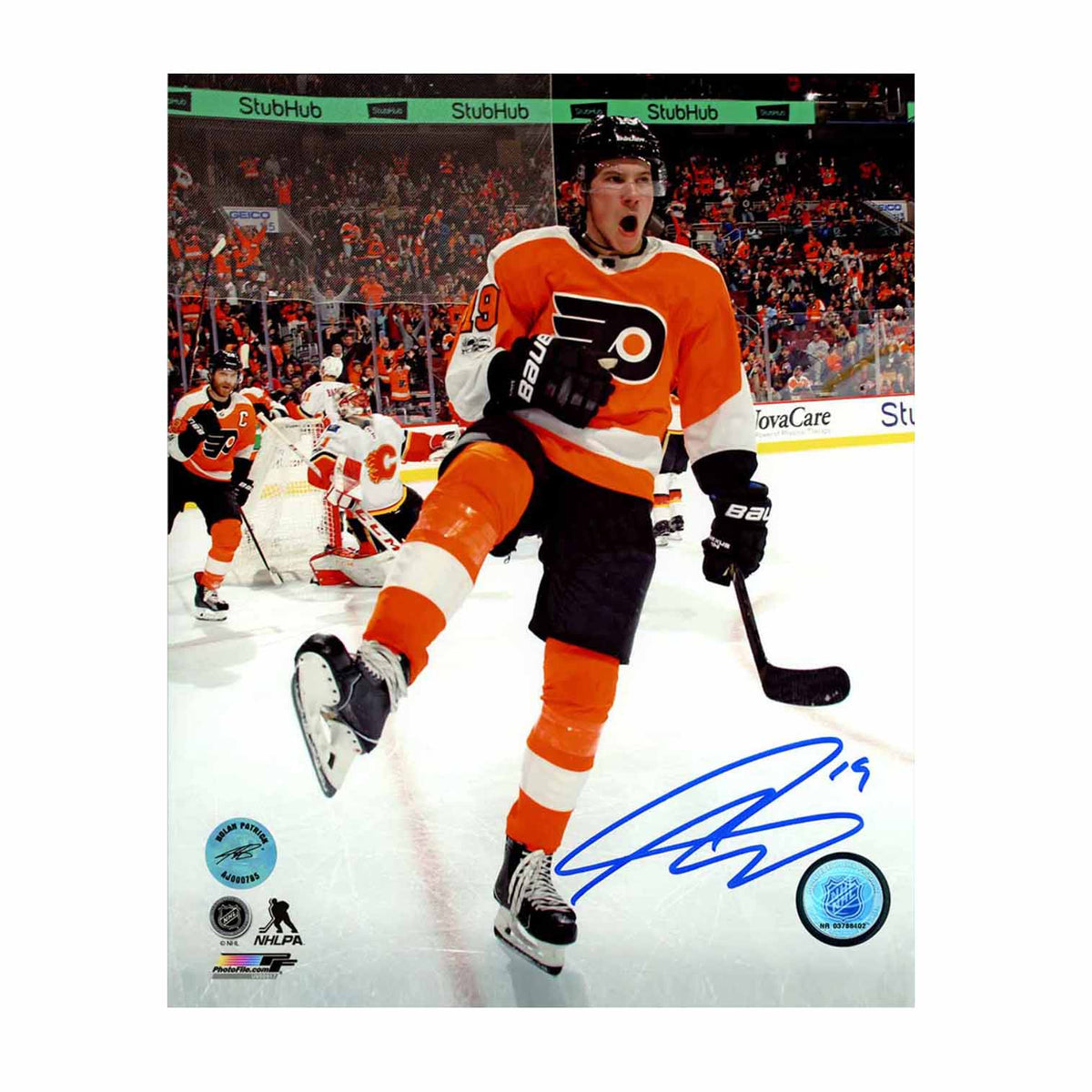 Nolan Patrick Signed Philadelphia Flyers Goal Celebration 8x10 Photo product image 1, provided for visual reference and