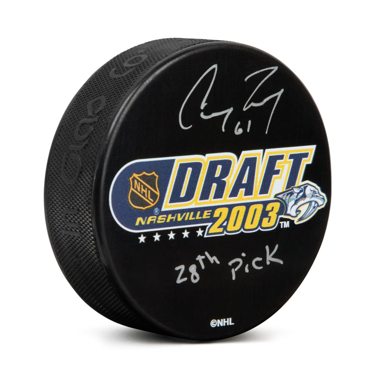Corey Perry Signed 2003 NHL Entry Draft Puck with 28th Pick Note product image 1, provided for visual reference and product