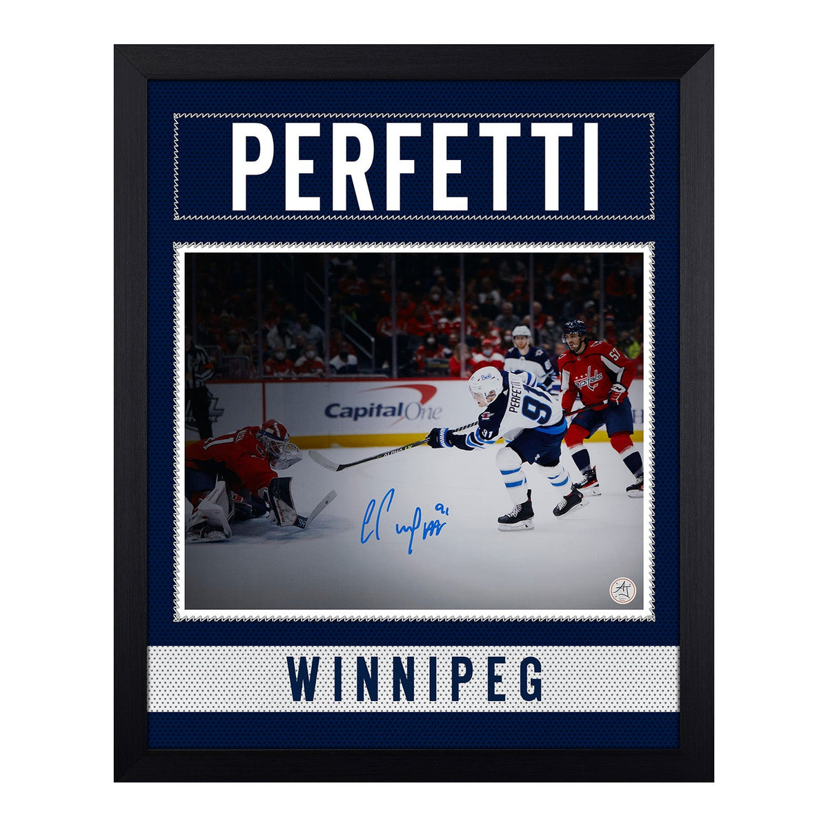 Cole Perfetti Autographed Winnipeg Jets Uniform Graphic 19x23 Frame product image 2, provided for visual reference and