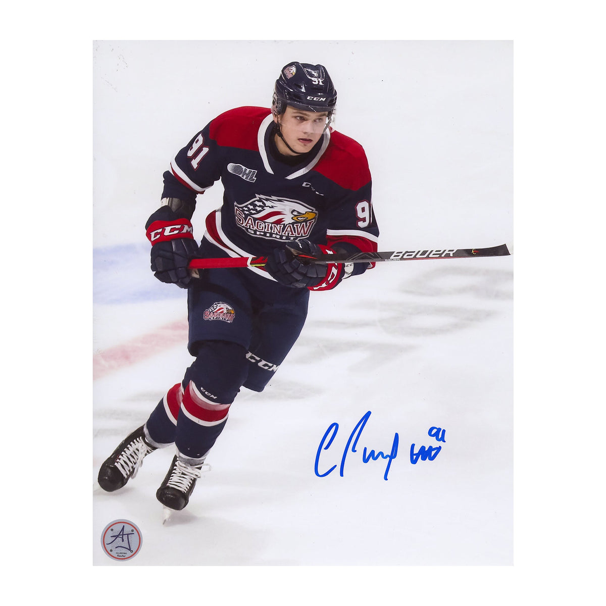 Cole Perfetti Autographed Saginaw Spirit CHL Hockey 8x10 Photo product image 1, provided for visual reference and product