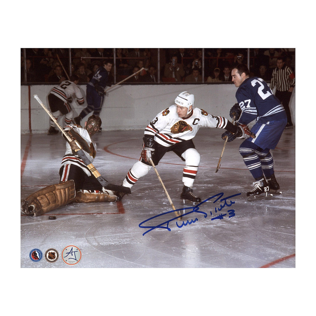 Pierre Pilote Signed Chicago Blackhawks Defence vs Leafs 8x10 Photo product image 1, provided for visual reference and