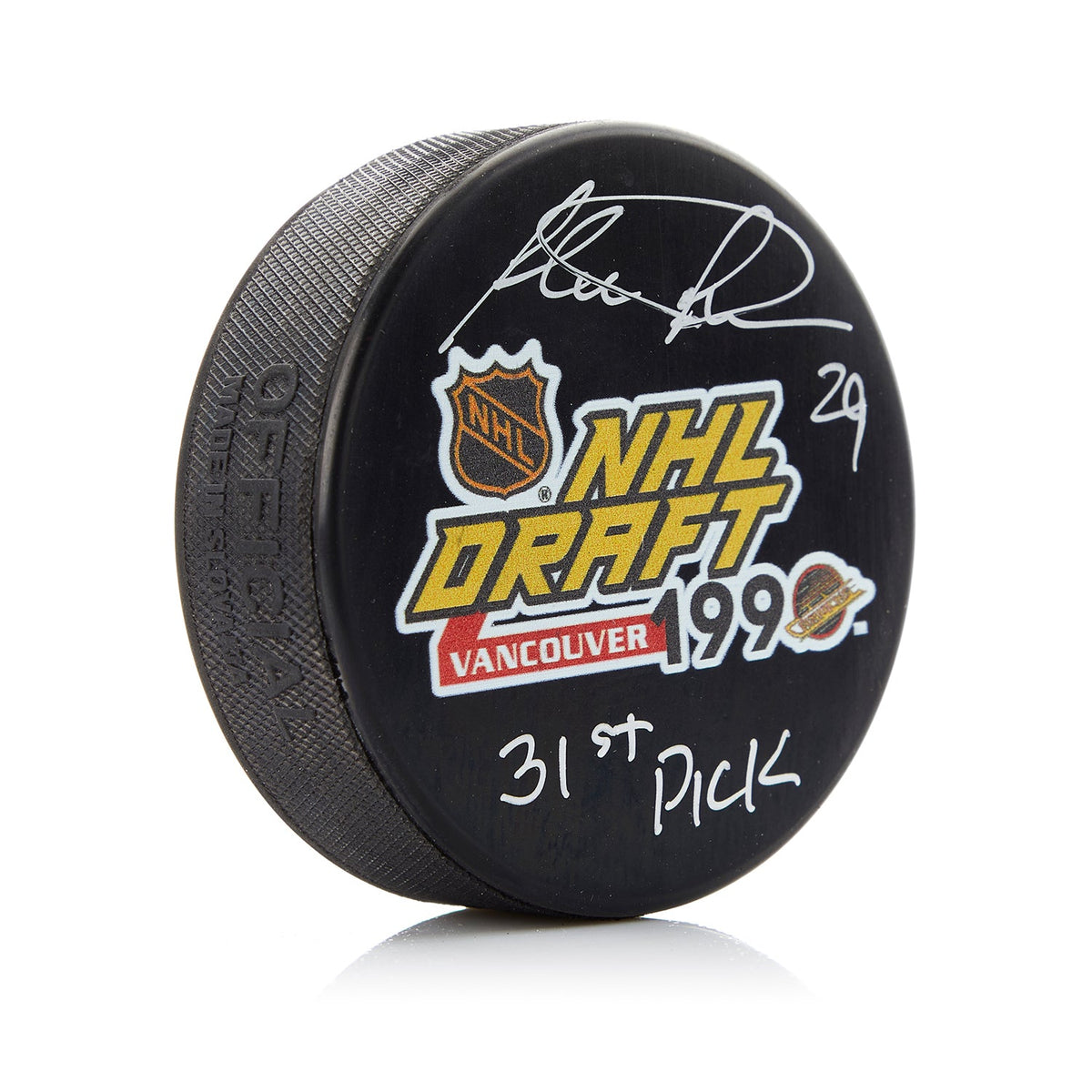 Felix Potvin Signed 1990 NHL Entry Draft Puck with 31st Pick Note product image 1, provided for visual reference and product