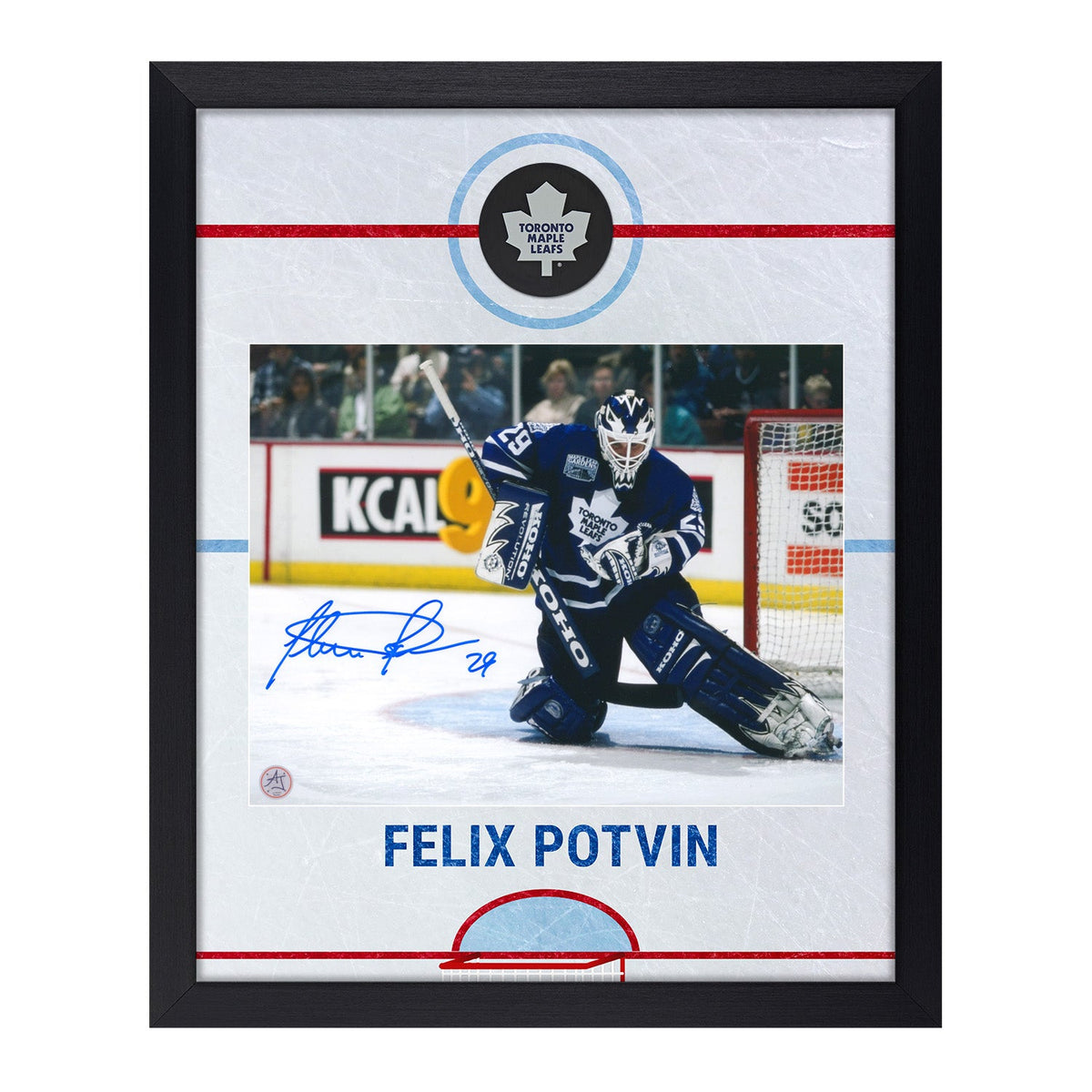 Felix Potvin Signed Toronto Maple Leafs Graphic Rink 19x23 Frame product image 1, provided for visual reference and product