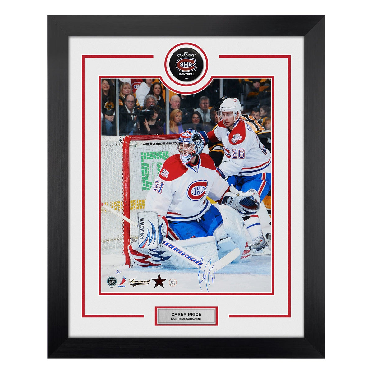 Carey Price Signed Montreal Canadiens Puck Logo 26x32 Frame product image 1, provided for visual reference and product