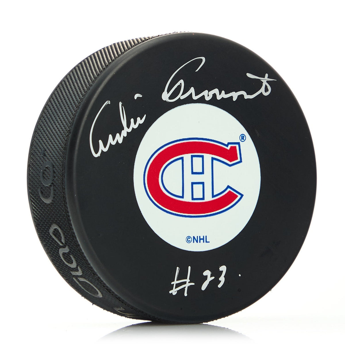 Andre Pronovost Autographed Montreal Canadiens Hockey Puck product image 1, provided for visual reference and product detail