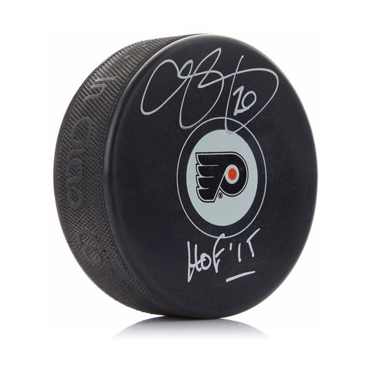Chris Pronger Autographed Philadelphia Flyers Hockey Puck with HOF Note product image 1, provided for visual reference and