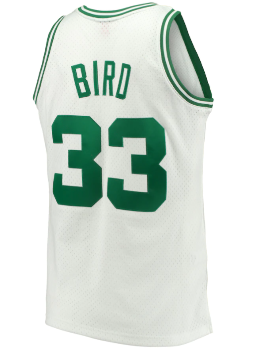 Boston Celtics Larry Bird White 1985-86 Hardwood Classics Swingman Jersey product image 2, provided for visual reference and
