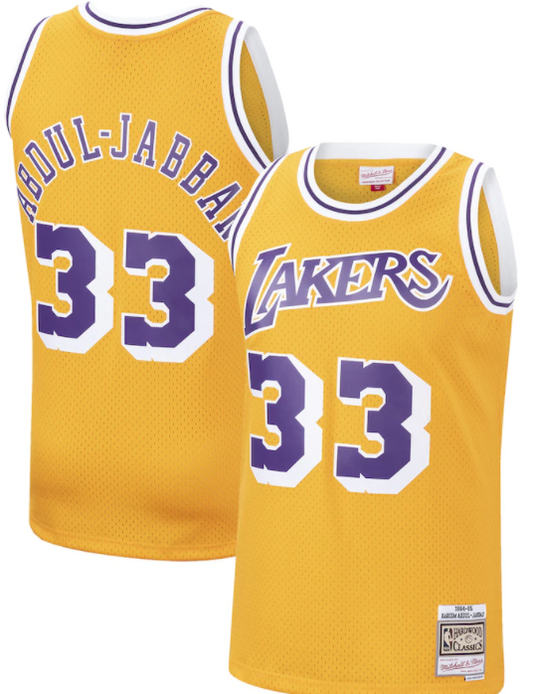 Los Angeles Lakers Kareem Abdul-Jabbar Gold 1984-85 Hardwood Classics Swingman Jersey product image 1, provided for visual