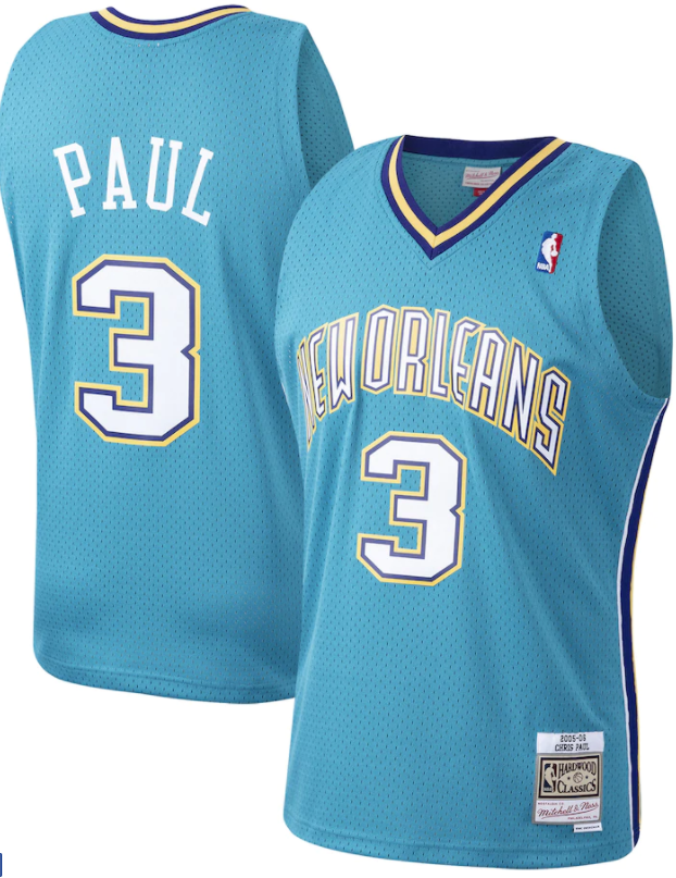 New Orleans Hornets Chris Paul 2005-06 Mitchell & Ness Blue Basketball Jersey product image 1, provided for visual reference