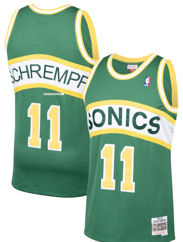 Seattle Supersonics Detlef Schrempf 1994-95 Mitchell & Ness Green Basketball Jersey product image 1, provided for visual