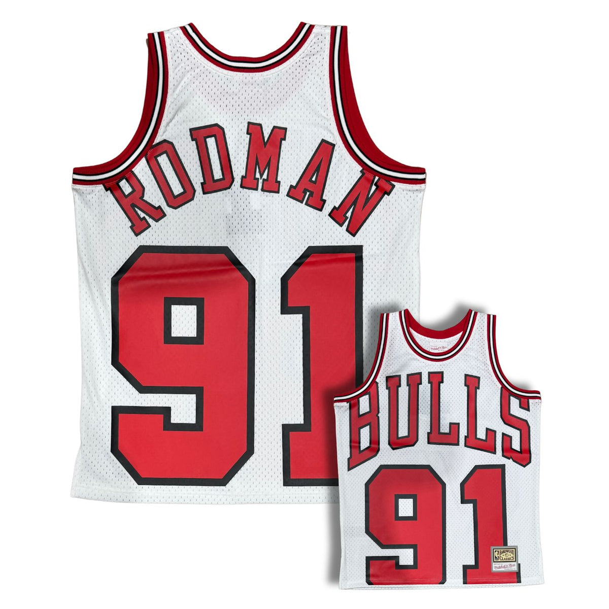 Chicago Bulls Dennis Rodman White 1997-98 Hardwood Classics Maxxout Jersey product image 1, provided for visual reference